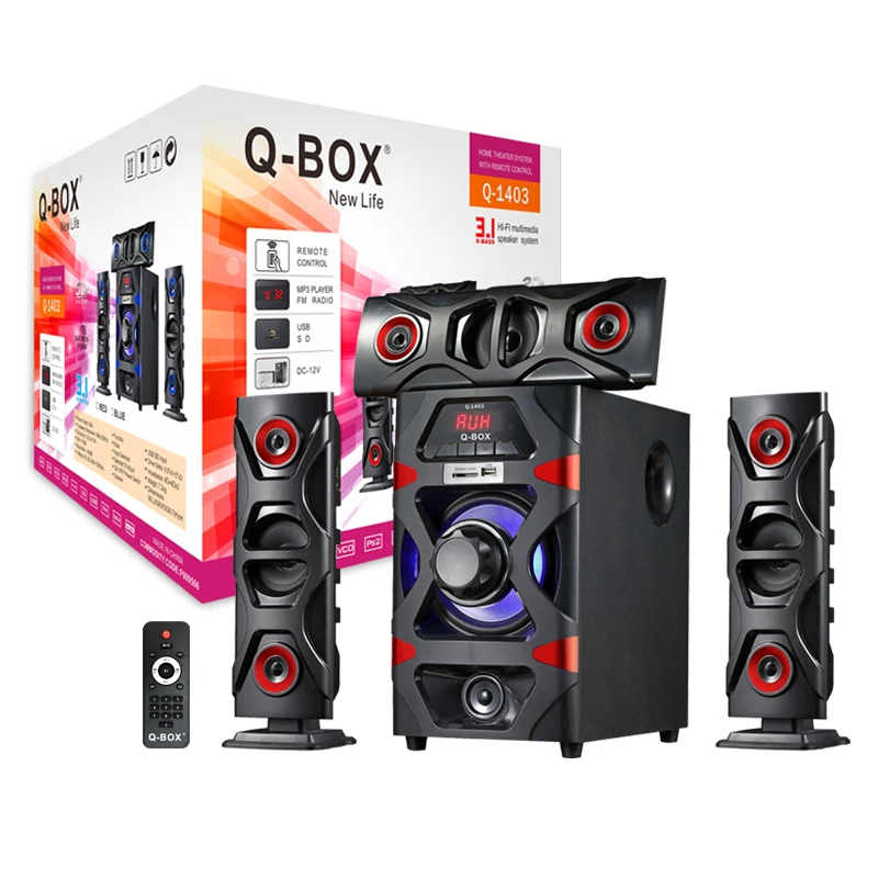 Q-BOX Q-1403 новый театр стерео акустическим сабвуферы 3 1 каналов мультимедийный динамик Bt вирдин