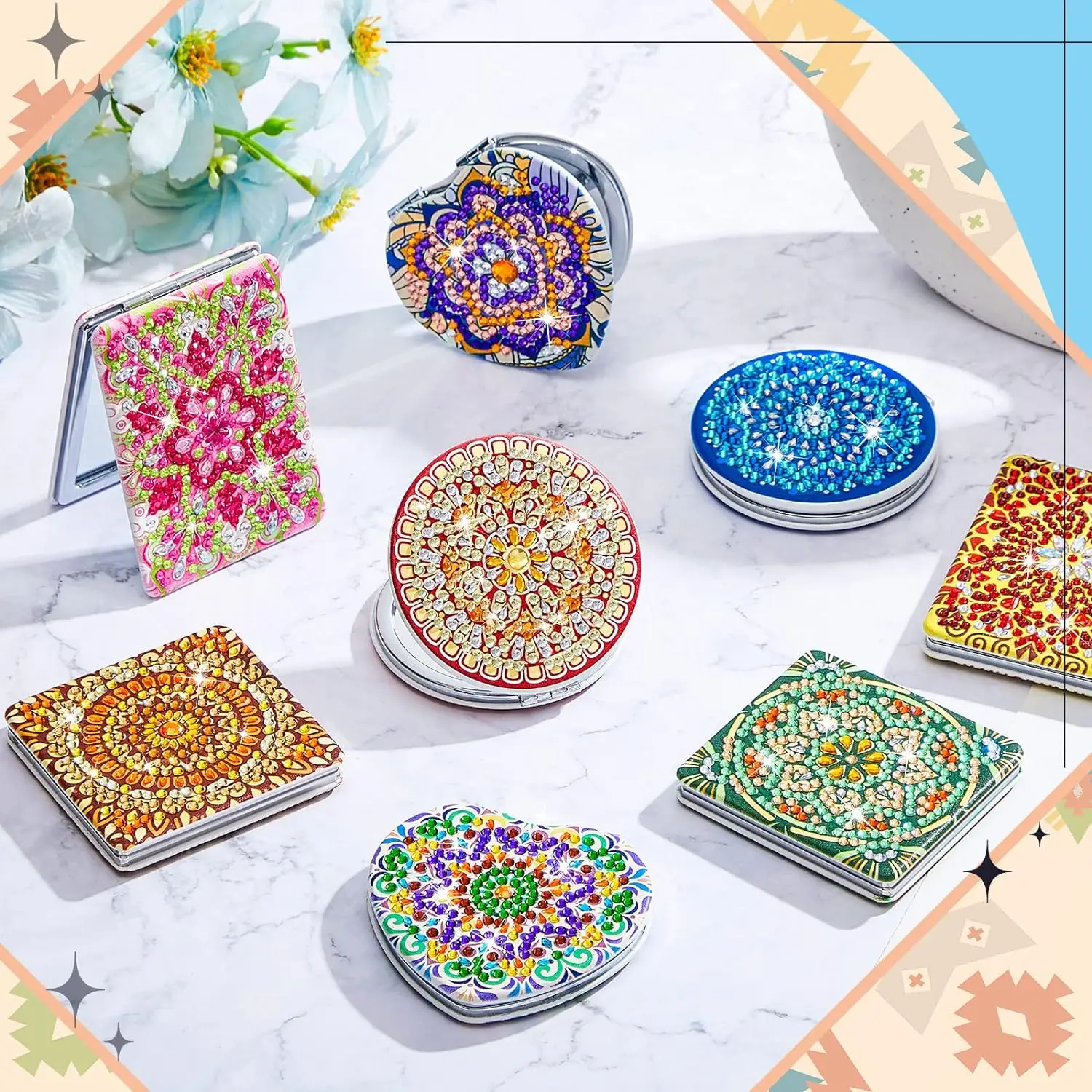 Custom 3d Diamond Frame Chrome Metallic Gel Mirror Painting Nails Wall Mirrors Walls Flower Paintings