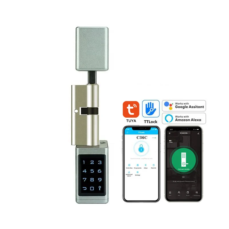 YOHEEN Security Euro Standard TTlock Alexa Google Home WiFi Electronic Password Key Card Smart Cylinder Door Lock