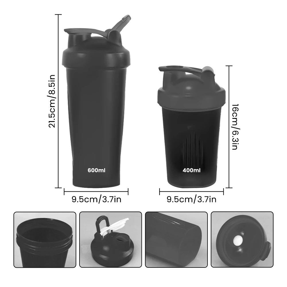 Custom Logo 400ml 600ml Fitness Plastic Black Gym Blender Shaker Cup Protein Shaker Bottle for Sports Water
