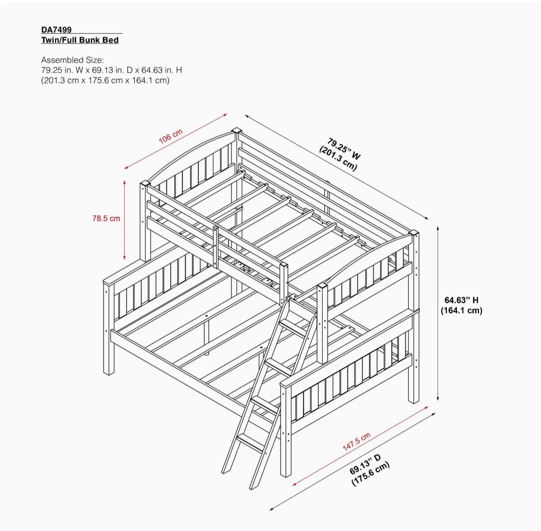 Living room Solid Wood Bunk Beds Twin Over Full with Ladder and Guard Rail, White