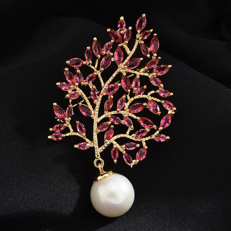 New arrival temperament leaves crystal zircon brooch high quality all matching coat corsage fashion clothes pin jewelry