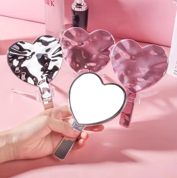 2024 New YD Electroplated Handle Sliver Round Square Small Handheld Makeup Mirror Silver Chrome Handheld Mirror Cosmetic Mirror