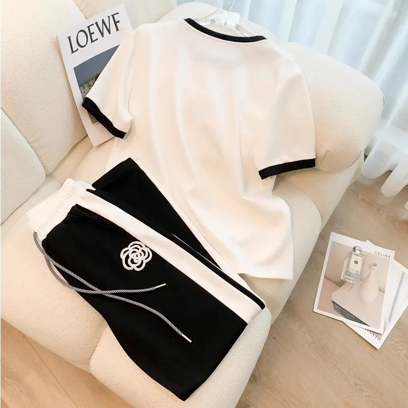 Womens 2 Piece Outfits Summer Casual Short Sleeve Tops Long Pants Tracksuit Lounge Jogger Set