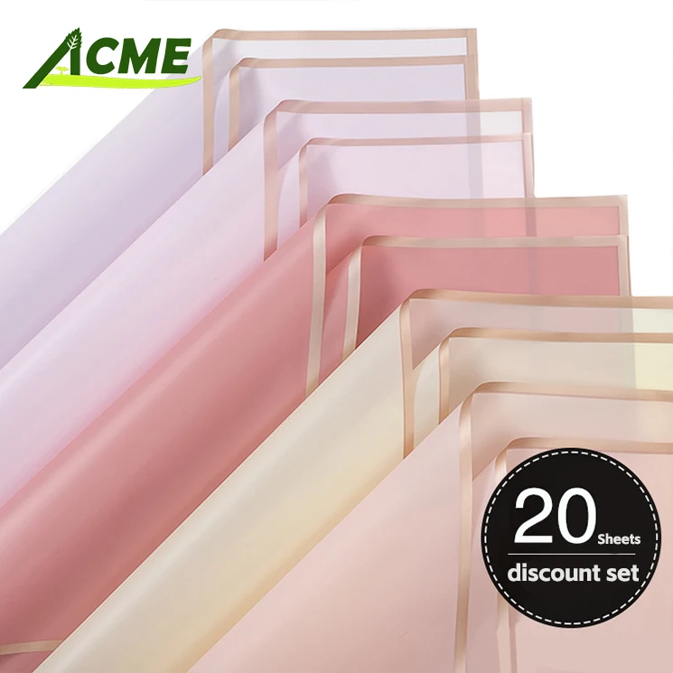 Wholesale Gift Packaging Paper Multiple Colors Translucent Waterproof Luxury Flower Gift Wrapping Paper with Golden Edge
