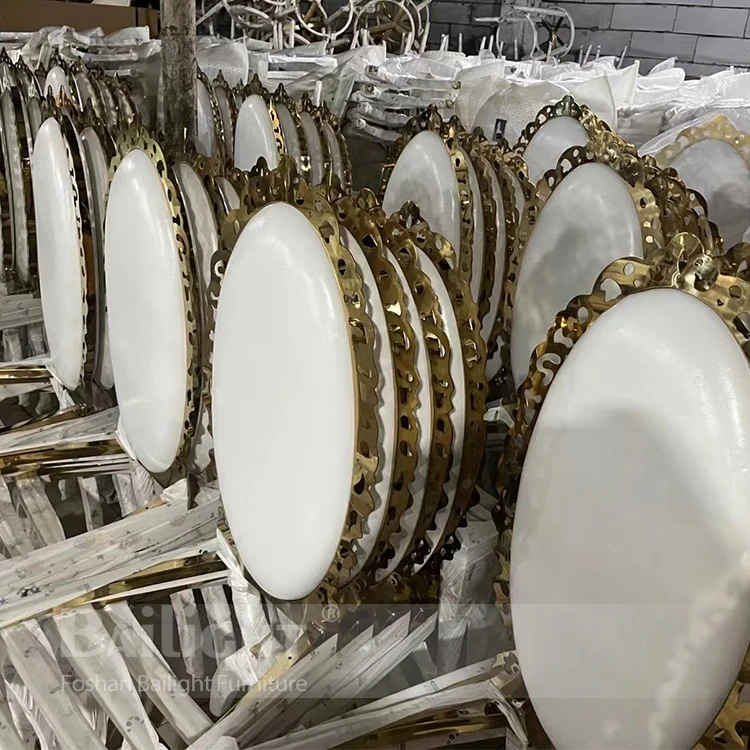 Bailight Luxury Carved Design Gold Frame White Leather Wedding Chair