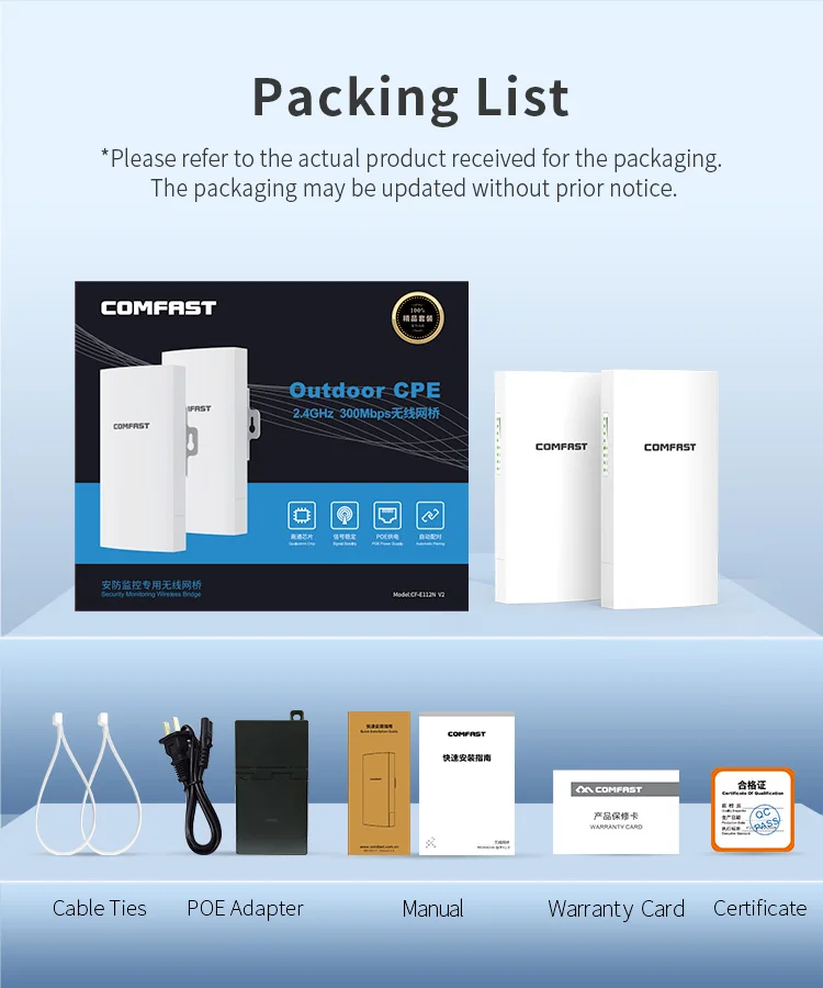 2025 NEW COMFAST 300Mbps 2.4ghz Outdoor CPE WiFi Bridge Kit long range router wifi antenna