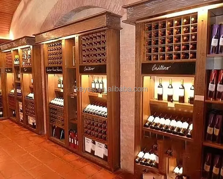 Wine Display Rack For Liquor Store Liquid Bottle Wood Display Stand Retail Supermarket Store Wine Whiskey Display Shelf Rack