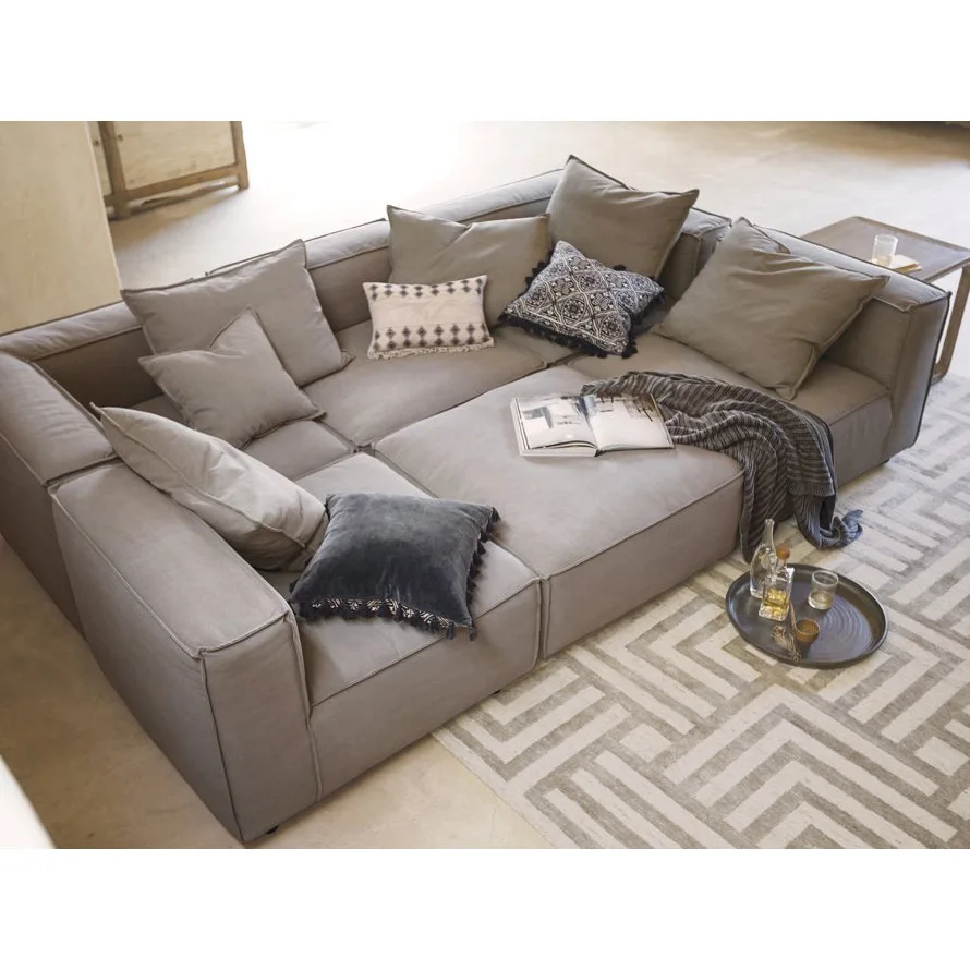 High quality modern grey thick modular six piece pit sectional set home furniture living room sofa