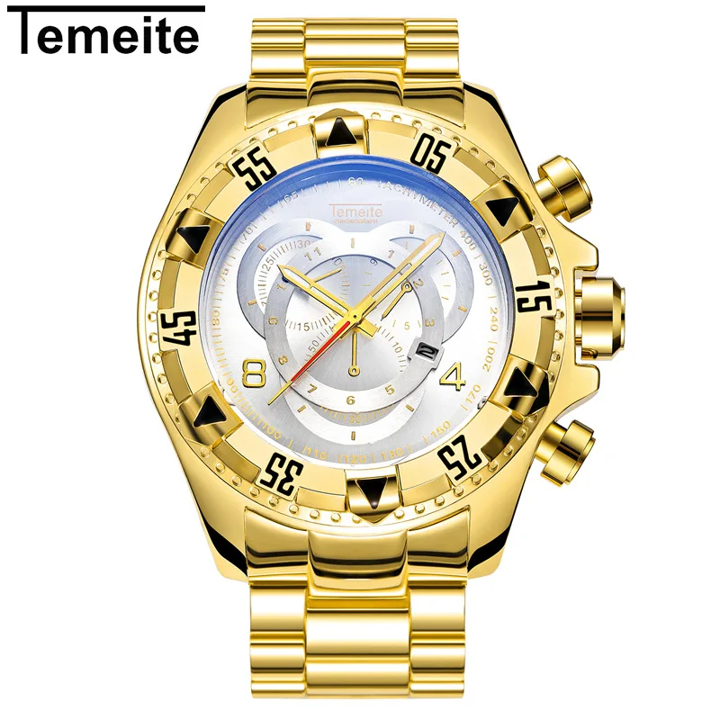 
Temeite AliExpress Hot Sell Brand Watch Male Three Eyes Luminous Large Dial Steel Belt Sports Watches Men Wrist Digital Reloj 