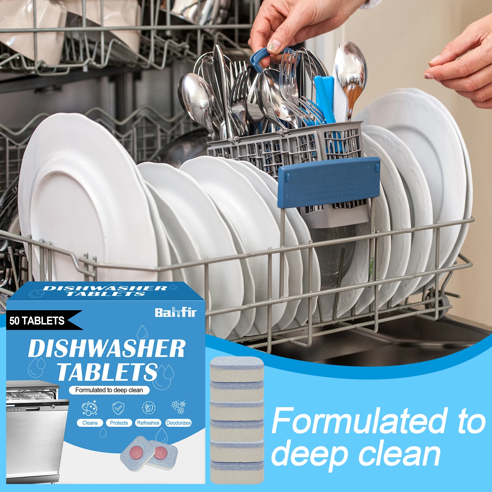 Powerful Oil Stains Dishwasher Solid Detergent Tablets 50 pcs  for Sparkling Clean Dishes