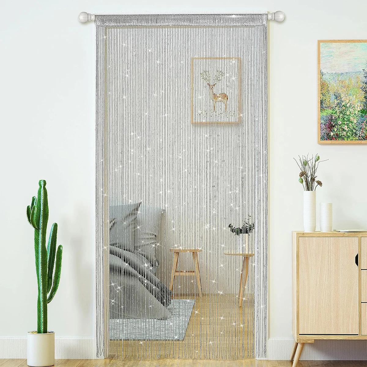 Glitter String Door Curtain Beads Hanging Beaded Fringe Fabric Tassel Window Panel Home Living Wedding Decor