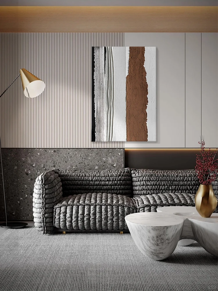 Home Decor 2024 Modern Minimalist Style Hand-painted Thick Texture Oil Painting Vertical Stripe  Paintings and Wall Arts