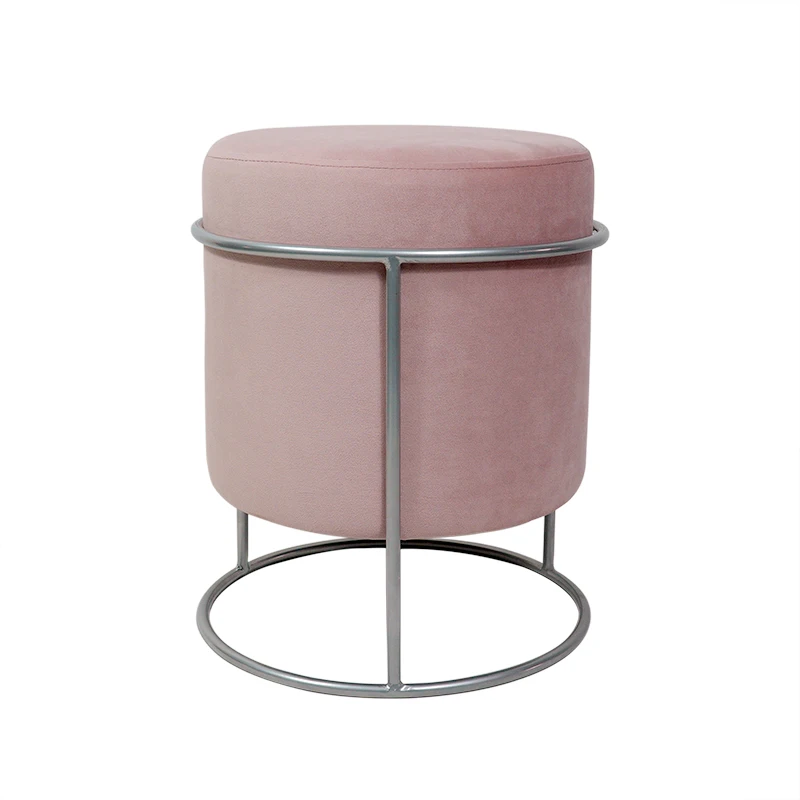 Best Quality Living Room upholstered stool ottoman Removable Metal Base Pink Velvet Round Pouf Stool Ottoman