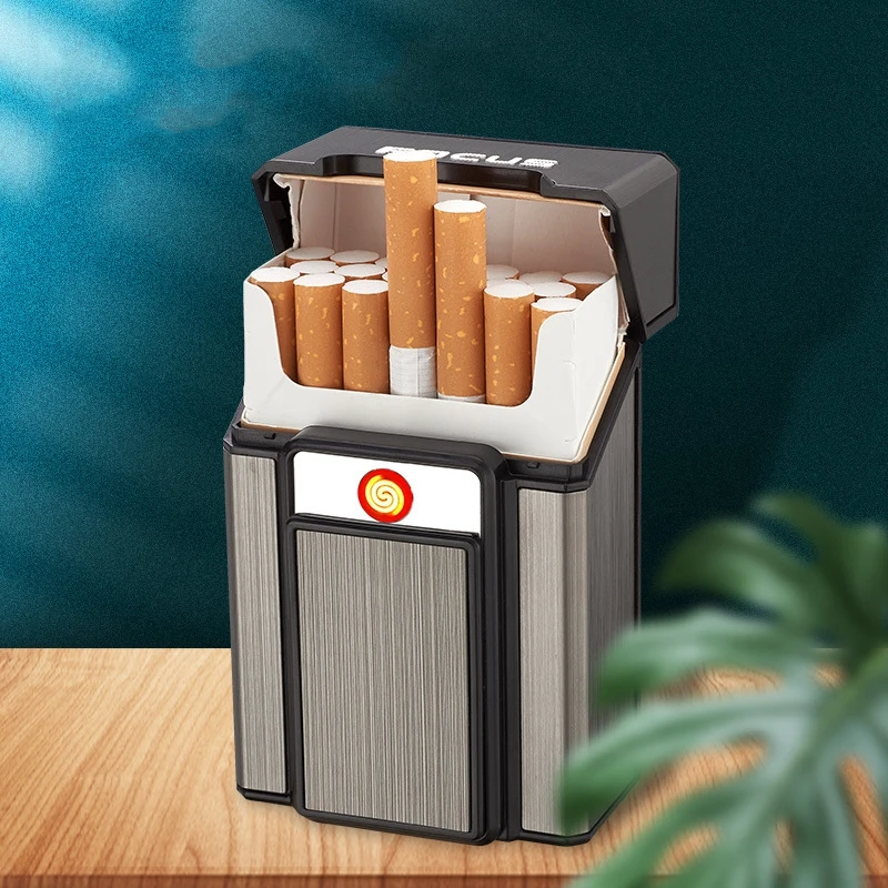 KY 2 in 1 Usb Rechargeable Lighter Portable Slim Electronic Blank Metal Vintage Cigarette Case for Man