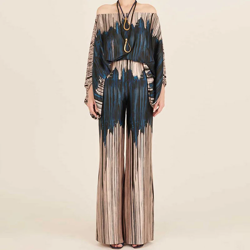 TWOTWINSTYLE Casual Printing Two Piece Sets Chic Tops High Waist Loose Pants Sets For Women