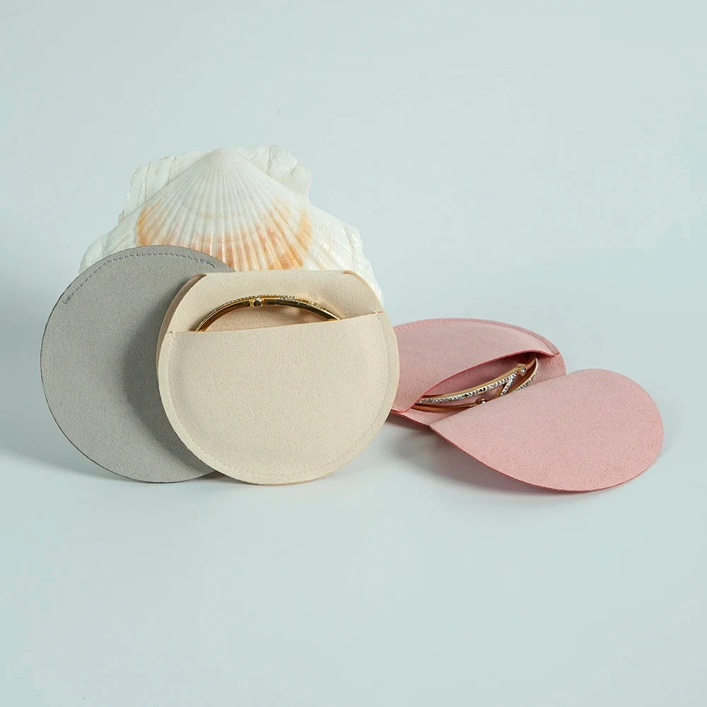 Round Ring Earrings Jewelry Bag Microfiber Velvet Flannel Cotton Round Pouch Custom Logo