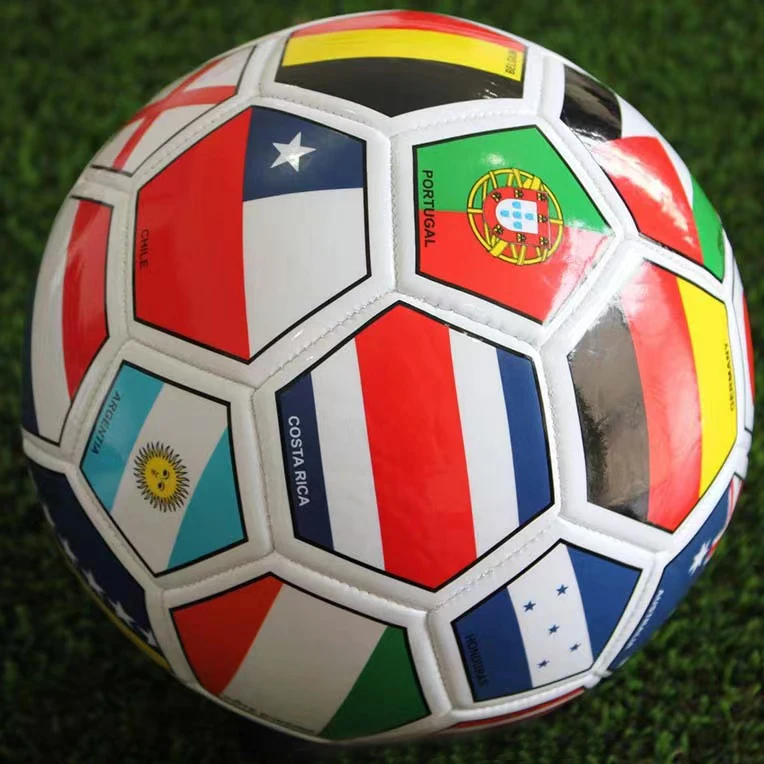 2022 Stock PVC leather machine stitched country flag soccer ball official size 5 football ball pelota de futbol