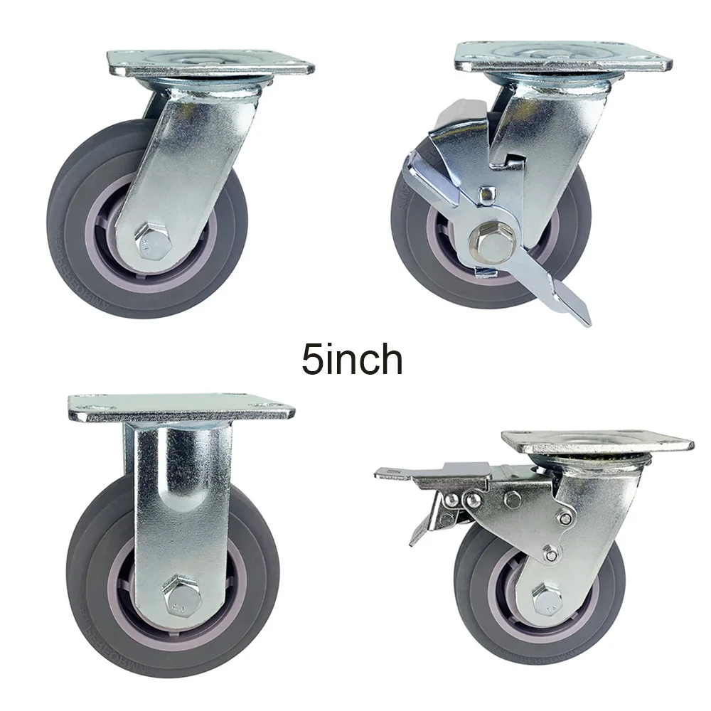 WBD 6 Inch Gray TPR Heavy duty High load capacity Durable Swivel Caster Wheels Top Plate Soft Wheel Caster