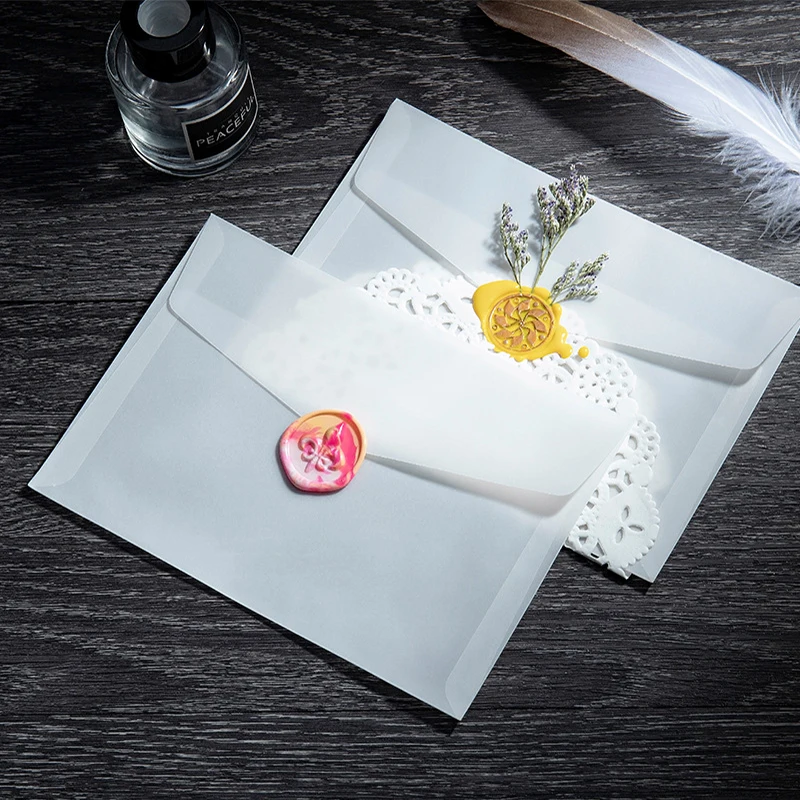 Semi-transparent Sulfuric Acid Paper Envelopes For Diy Postcard card Storage Wedding Invitation Cards With Flower & Wax Seal