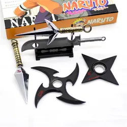 High Quality Alloy Anime Weapon Mould Toy Boy Gift Shuriken Kunai Weapon Set Cosplay 20cm Kakashi Ninja weapons set