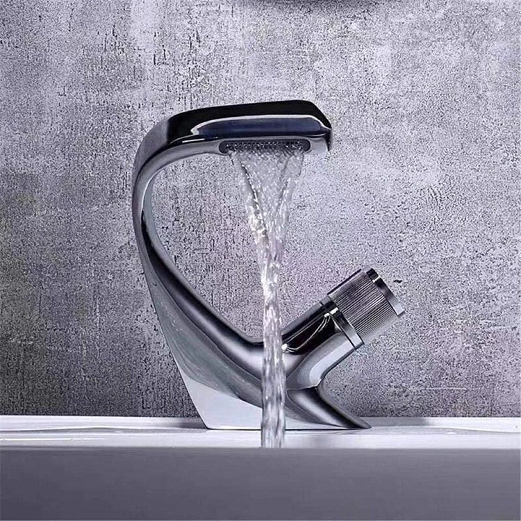 Modern Design Bathroom Lavatory Tap Tapware Copper Black Chrome Hot and Cold Washbasin Waterfall Faucet