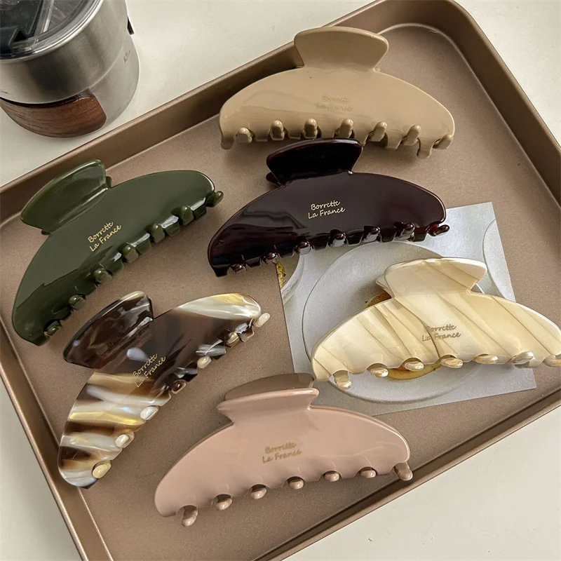 Франция ретро сплошной цвет 10 см большие ацетатные зеленые заколки для волос шоколадно-Коричневые полосатые зажимы женские аксессуары для волос 2024