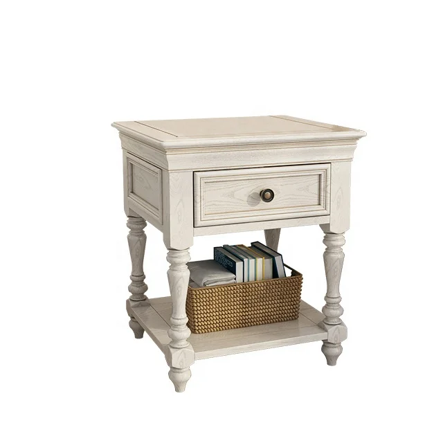 france white wood coffee side table modern	with 1 drawer and 1 shelf for living room