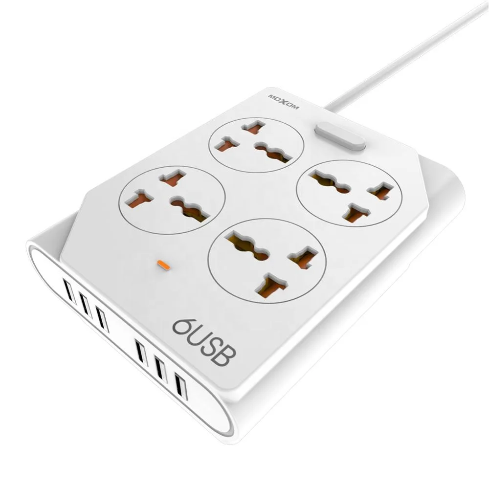 
Travel Office Use Universal 6 USB 4 socket Power Strip Smart Outlet Portable Suitable for EU UK US Plug  (62388350687)