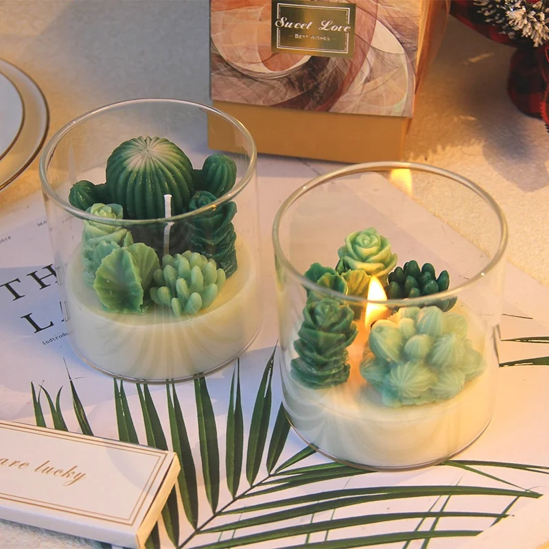 Succulents Cactus Aroma Soy Wax  Luxury Birthday Soy Wax Wedding Decoration Valentines Day Glass Jar Scented Candles