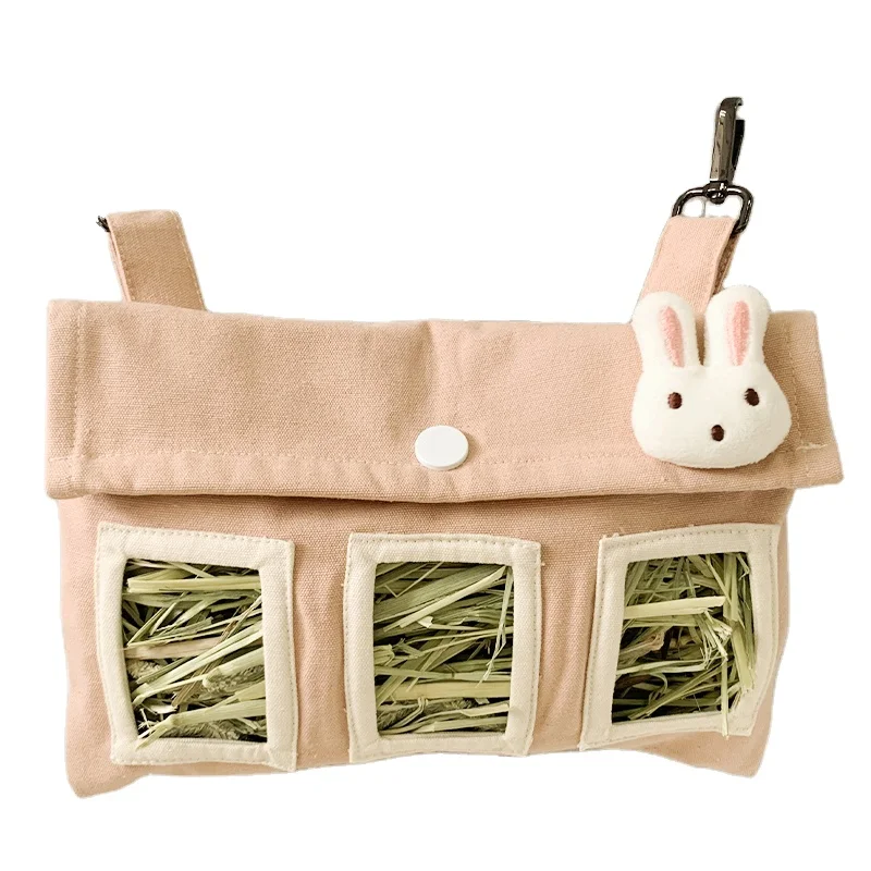 Custom Cute Small Animal Hanging Rabbit Pink Hay Feeder Bag