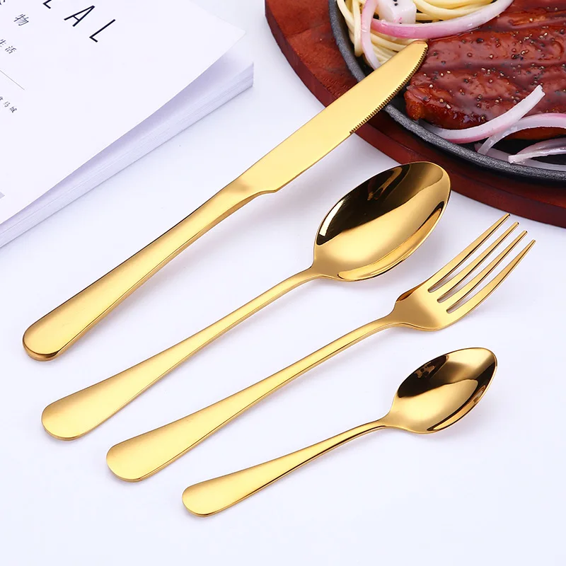 Restaurant Hotel Wedding Cutlery Stainless Steel Titanium Gold Plated Flatware Set Spoon and Fork and Knife Cutlery Set