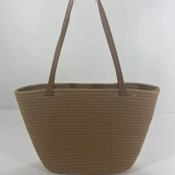Hot Sale Cotton Rope Woven Casual Tote Bag Two Handles Open Closure Travel Vacation Good Quality New Shell Beach Bags