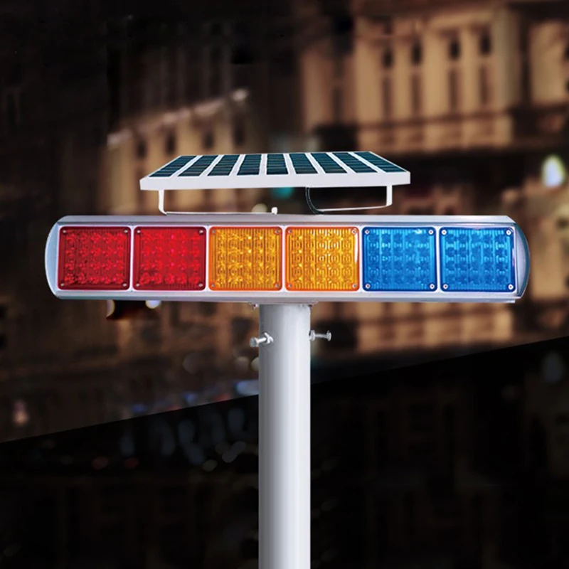 Solar powered blue red LED light danger warning high brightness traffic flash construction light