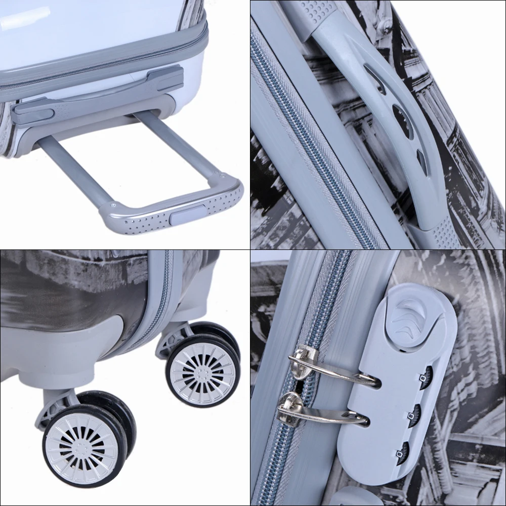 
New Arrival PC material travel trolley luggage sets carry-on bag suitcase with beautiful pattern 