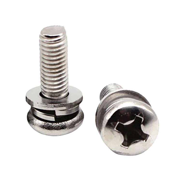 
M6 x 8mm Steel Nickel Plating Cross Recessed Flat Head Screw Hex Head SEMS Screw 