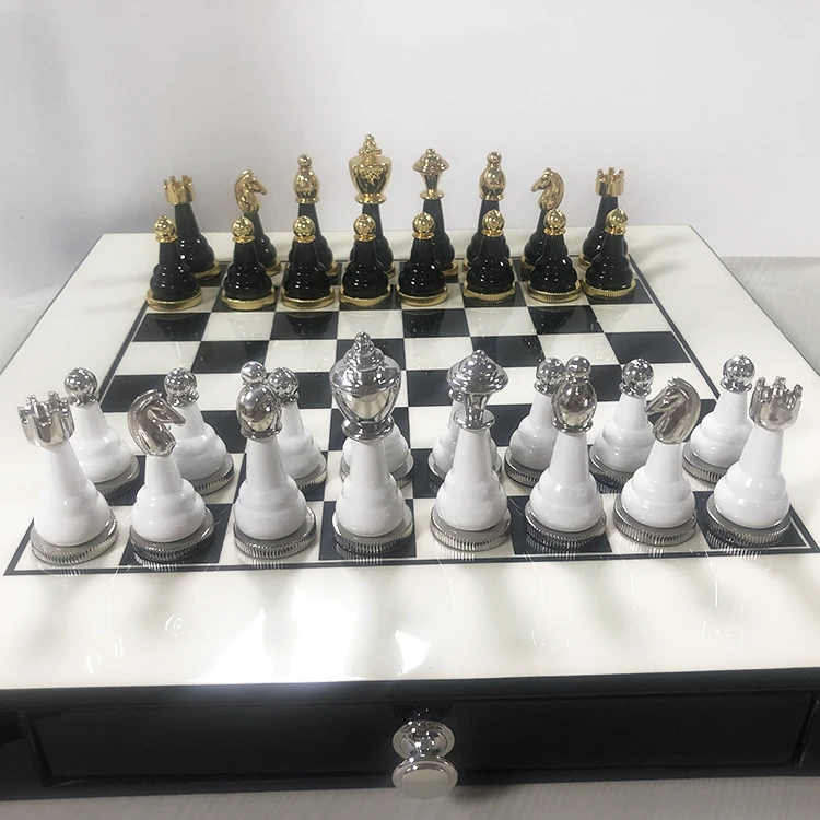 Metal Chess Set - Chess Board Game for Adults and Kids - Wooden Folding Travel Chess Board with Metal Pieces