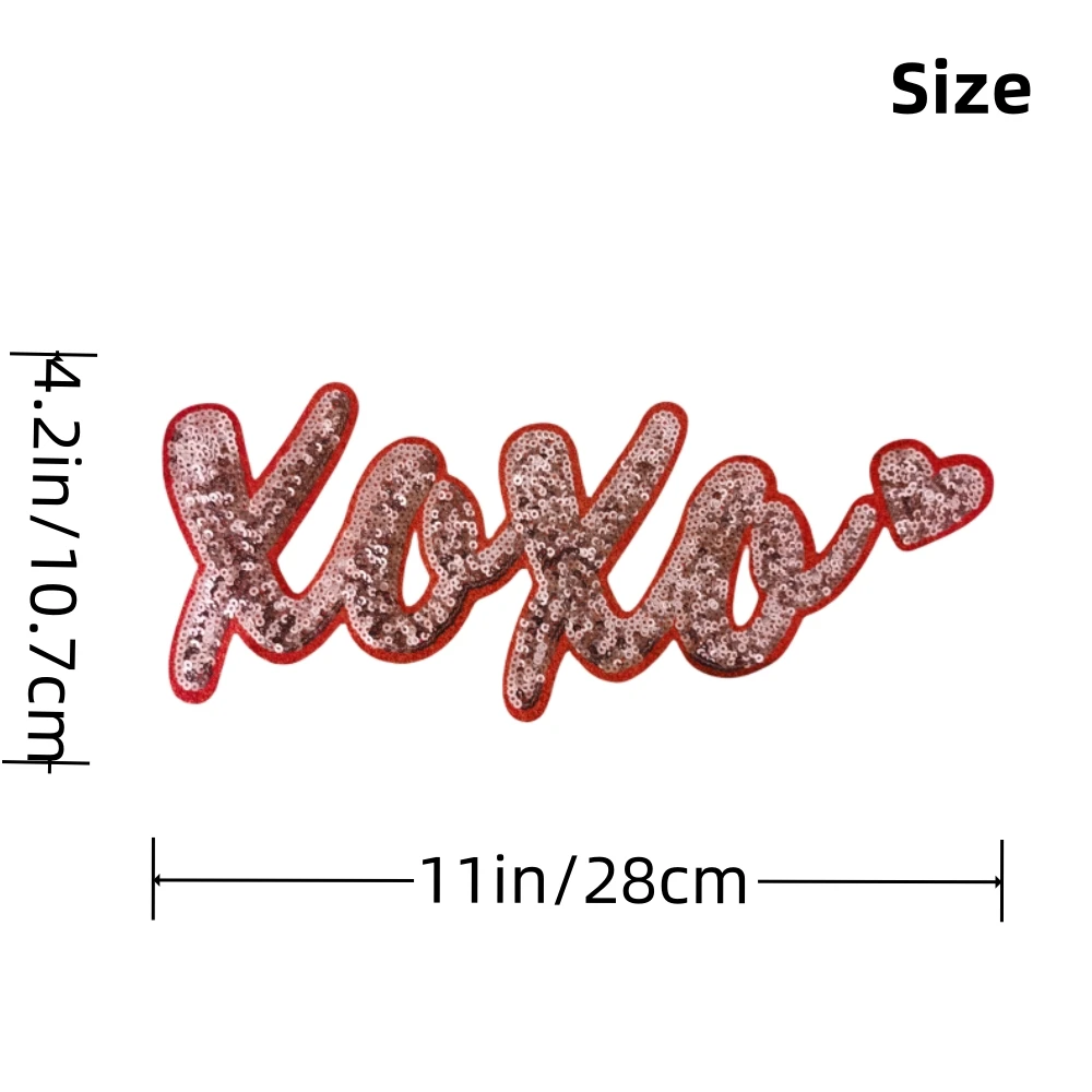 New Popular Valentines Sequin Iron on Patches Valentines Iron on Red XOXO Valentines Embroidery Patch For Woman Clothing