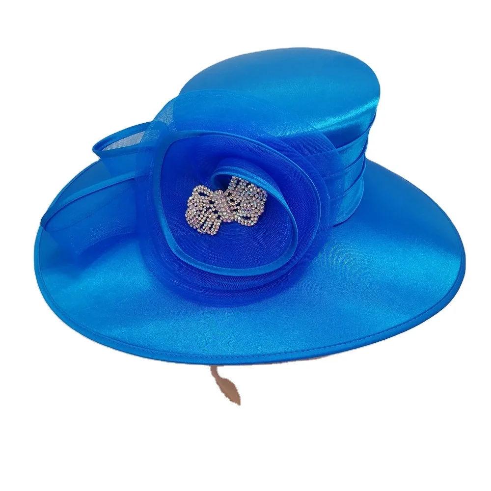 The Satin Felt case-hardened Royal Club Modern Hot Sale Quality Summer Wide Brim Formal Party  lady church new elegant women hat