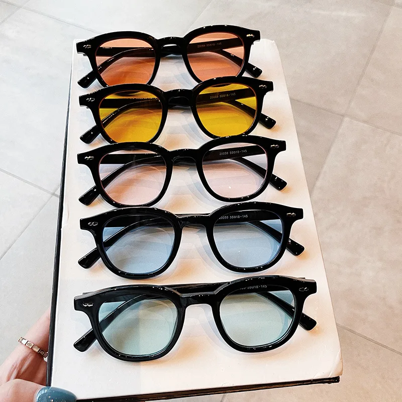 Trendy Retro Small Frame Sunglasses New Fashion Colorful Metal Rimless Square Lenses High Quality Custom Lens ocean lens Color