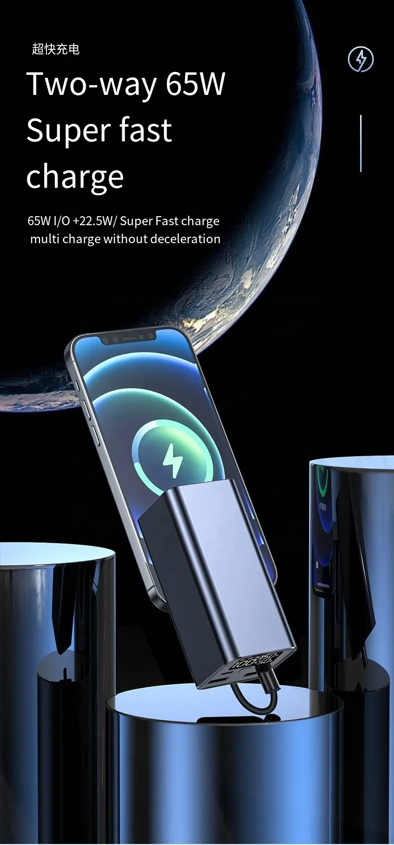 New product Built in Dual USB PD 65W Type C Ports Charge several devices 20000mah Fast charger power bank For Laptop