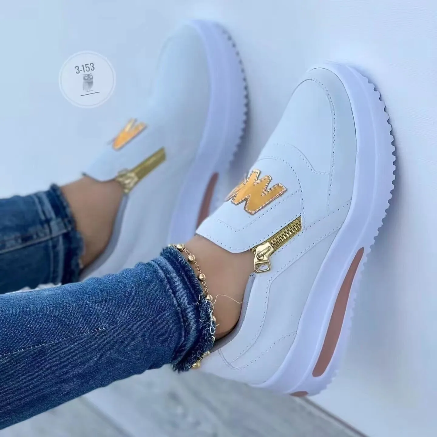 New fashion women sports shoes muffin flat bottom side zipper plain casual plus size 	 walking style shoes