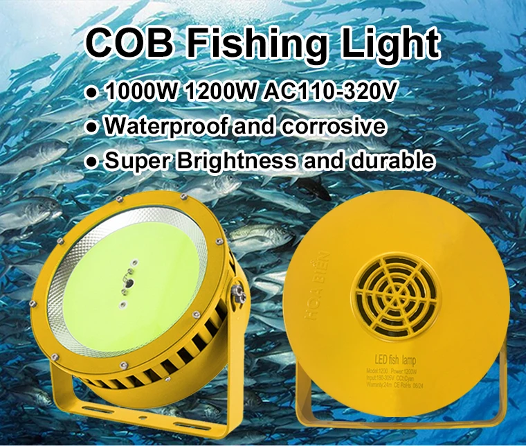 YOUWIN Commercial 1000W & 1200W Marine LED Light Yellow Fish Tuna Light for Saltwater Fishing High Intensity LED Light Fishermen