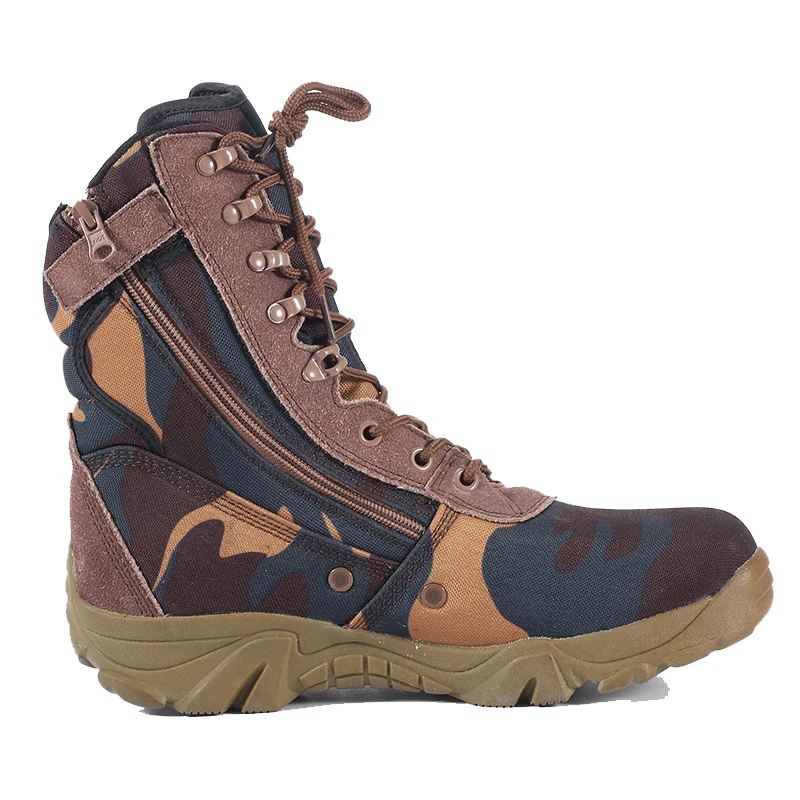 2023 cheap price leather desert camouflage boots with zipper