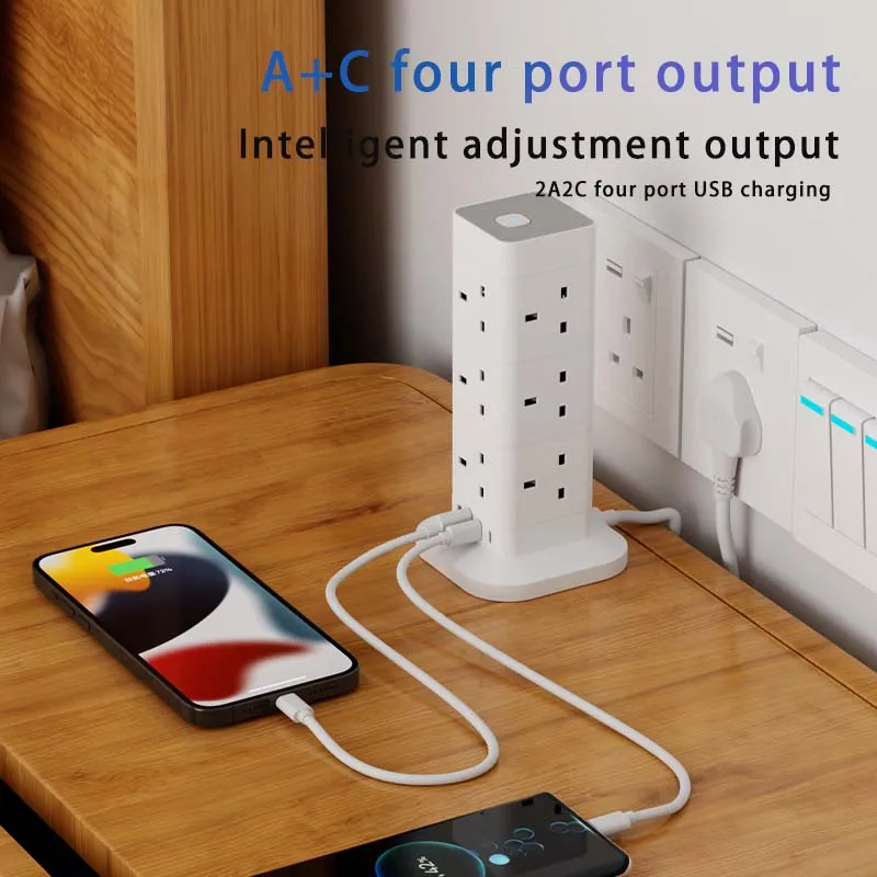 UK 3 PIN Multi Plug 13A Heavy Duty Children Safety Door Socket Desktop Meeting Room A+C Port Power Extension Lead Socket