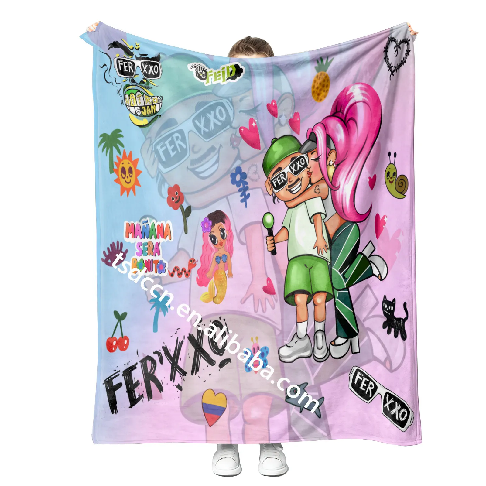 No moq Dropshipping Super soft Polyester fabric blanket Karol g feid ferxxo  print sofa custom travel throw cover blanket
