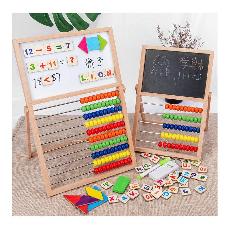 Drawing Board Calculator Rack Wooden 2 In 1 Adjustable Black White Double Sided  Mini Magnetic Drawing Board Toy For Kids