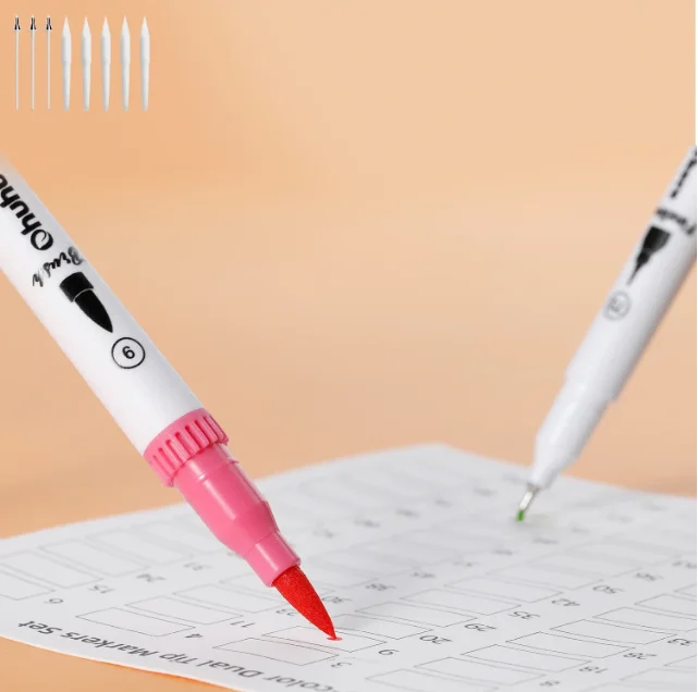 Ohuhu 160 Colors Brush &Fineliner Color Pens, Water Based, Black pen holder