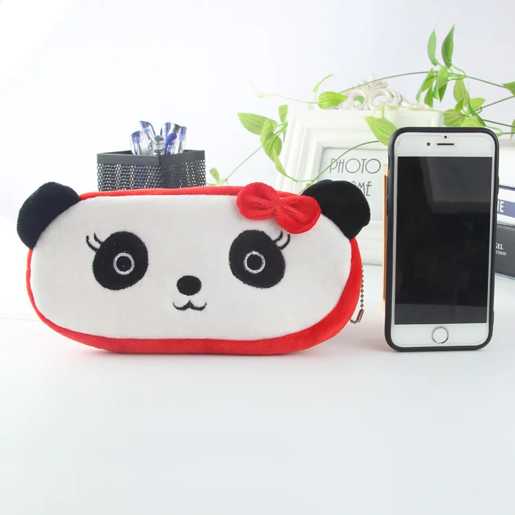 Newest wholesale plush animal custom pattern zipper pencil case for girls students