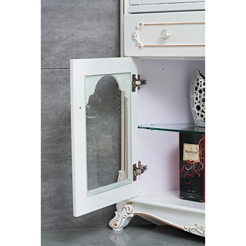 Classic Antique Chic Furniture Glass Wine Bar Cabinet French Style White Corner Cabinets